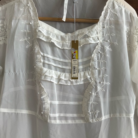 LC Lauren Conrad Sheer Embroidered Ruffle Blouse - Picture 3 of 11